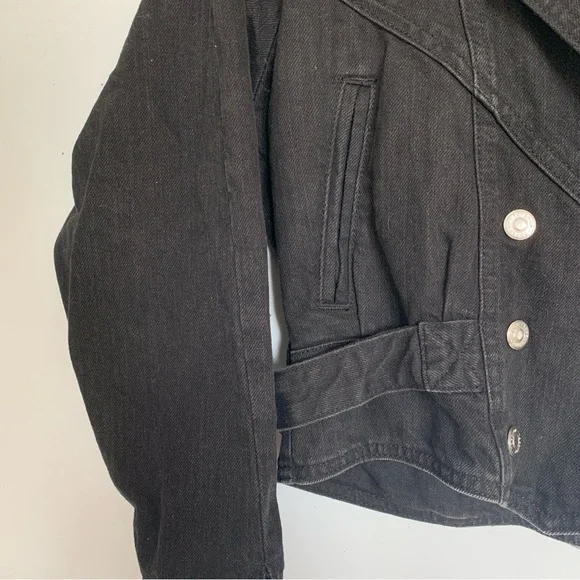 TOPSHOP BLACK DENIM BIKER JACKET - Picture 6 of 9